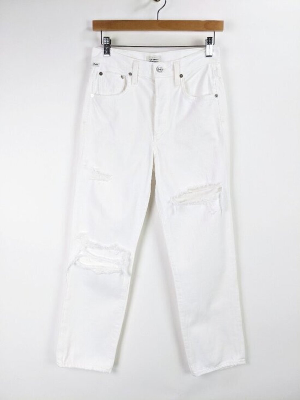 Citizens of Humanity Premium Vintage Emery Crop Distressed White Jeans Size 23